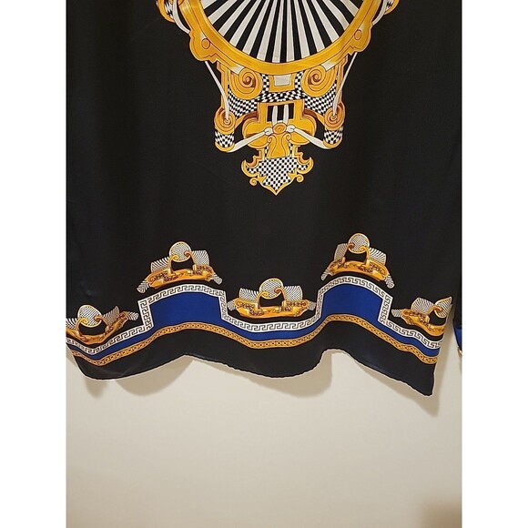 Vintage Creme De Silk Black/Gold Silk Button-Down Shirt Baroque Rotary Print L? - Picture 5 of 10